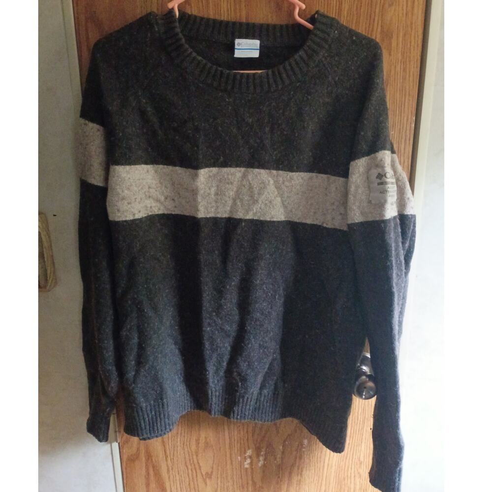 Columbia Mens XL Brown Wool Blend Crewneck Sweater Cabin Gorpcore Stripe Lodge